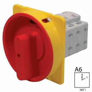 SEZ S63 JU 1102 A6R Vestavný vačkový spínač, uzamykatelný na visací zámky 63A, 0-1, 2P, červená páčka (SEZ S63 JU 1102 A6R)