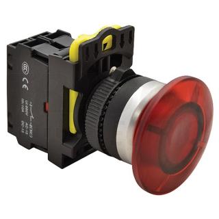 Tracon NYG3-MLR Hřibové tlačítko, červené 1×NC, 5A/230V AC-15, 40mm, IP65, LED 230V AC/DC (Tracon NYG3-MLR)