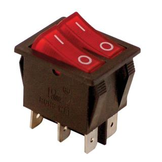 Tracon TES-43 Kolébkový vypínač, ON-OFF, 2 obvody, červený, popis 0-I 16(6)A, 250V AC (Tracon TES-43)