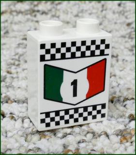 Lego® Duplo® Kostka 1x2x2 Bílá - Cars Vlajka (Lego® Duplo®)