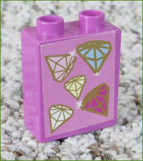 Lego® Duplo® Kostka 1x2x2 Tmavě Růžová - Diamanty (Nálepka) (Lego® Duplo®)
