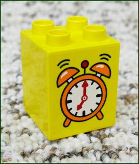 Lego® Duplo® Kostka 2x2x2 Žlutá - Obrázek Budík (Lego® Duplo®)