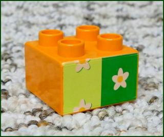 Lego® Duplo® Kostka Oranžová 2x2 Květiny (Lego® Duplo®)