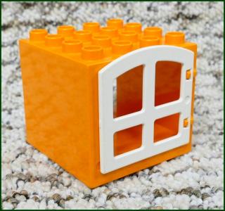 Lego® Duplo® Kostka s Oknem 4x4x4 Oranžová - Bílé Okno Zaoblené (Lego® Duplo®)
