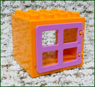 Lego® Duplo® Kostka s Oknem 4x4x4 Oranžová - Růžové Okno (Lego® Duplo®)