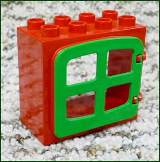 Lego® Duplo® Kostka s Oknem Červená - Zelená Okenice Zaoblená (Lego® Duplo®)