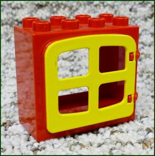 Lego® Duplo® Kostka s Oknem Červená - Žlutá Okenice Zaoblená (Lego® Duplo®)