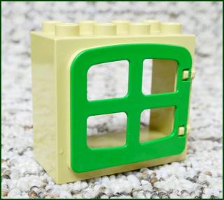 Lego® Duplo® Kostka s Oknem Tmavě Béžová - Zelená Okenice (Lego® Duplo®)