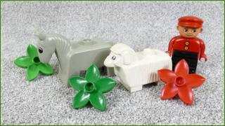 Lego Duplo zvířátka s figurkou a květinami