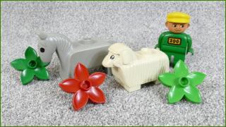 Lego Duplo zvířátka s figurkou a květinami