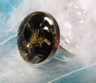 Orgonitový prsten se šungitem - proti elektrosmogu ((nerezová ocel - stainless steel))