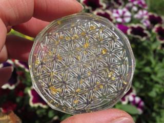 Podložka orgonitová pro krystalovou mřížku mini - Květ života (orgonit, krystalová mřížka, Květ života, posvátná geometrie)
