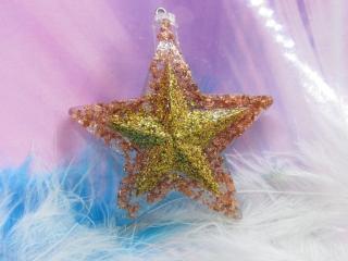 Vánoční hvězda Zlatá - orgonit, dosah cca 2m (vánoční ozdoba, vločky mědi, křištál)