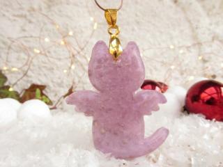 Vánoční kočičí anděl - Fialově duhový s vločkami pravého stříbra (Vánoční orgonit, kočičí anděl, orgonit)