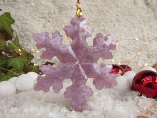 Vánoční orgonitová sněhová vločka - Fialově duhová s vločkami pravého stříbra (Vánoční orgonit, sněhová vločka orgonit)