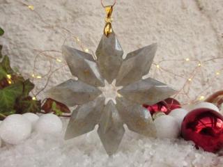 Vánoční orgonitová sněhová vločka - Stříbrně duhová s vločkami pravého plátkového zlata (Vánoční orgonit, sněhová vločka orgonit)