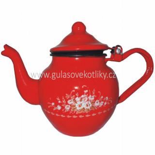 čajník buclák smaltovaný s květy 1 l (konvice na čaj červená smaltovaná s květy)