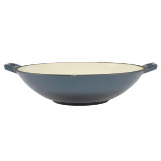 Litinový smaltovaný wok 37 cm ocelově modrý (Litinový, smaltovaný wok ocelově modrý   )