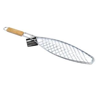 Rošt na ryby grilovací uzavřený (grilovací mřížka ryba svěrací s dřevěnou rukojetí )