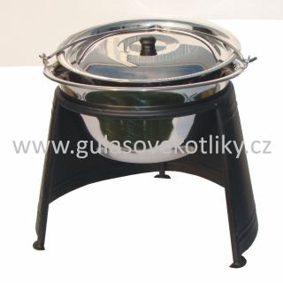 set závětří plamene 33, kotlík s poklicí nerezový 14 L (chránič plamene se nerezový kotlíkem na guláš)