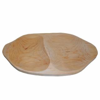 velký dřevěný talíř dělený s uchy (servírovací dřevěný talíř velký dělený s uchy)