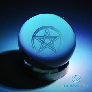 3D Pentagram v kouli 100 mm (Laserovaný 3D objekt v křišťálové kouli 100 mm - Pentagram)