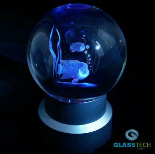 3D Rybičky - koule 100mm (Laserovaný 3D objekt v křišťálové kouli 100 mm - rybičky)