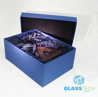 Dárková krabice L, koule 100+disk 150 mm (Modrá vypolstrovaná krabice na kouli (100 mm) a skl. disk (150 mm) nebo trojúhelníkový stojánek)
