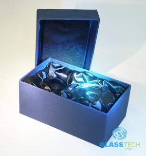 Dárková krabice S, koule 60 +disk 90mm (Modrá vypolstrovaná krabice na kouli (60 mm) a skl. disk (90 mm))