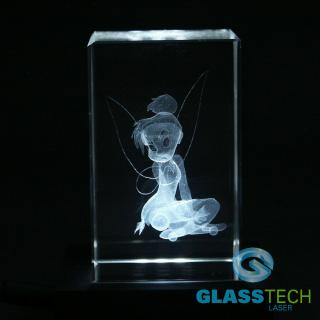 Noční světélko Zvonilka (3D laser v kvádru 50x50x80 mm s led stojánkem)