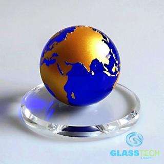 Skleněný globus modrý 100 mm (Zeměkoule se zlatými kontinenty o průměru 100 mm)