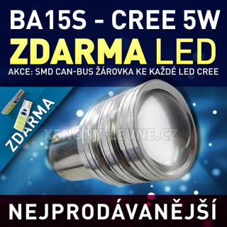 AKCE - LED žárovka BA15S bílá, CREE 5W, canbus, nehlásí chybu na palubce! (kup BA15S LED Cree 5W a dostaneš parkovací LED CAN-BUS)