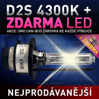 AKCE - Náhradní výbojka xenon D2S 4300K do originálních světlometů  (Výbojka D2S 4300K - AKCE - ke každé zakoupené výbojce ZDARMA LED SMD parkovací žárovka s funkcí CANBUS !)