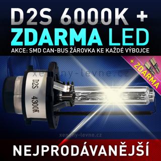 AKCE - Výbojka xenon D2S 6000K do originálních světlometů (Výbojka D2S 6000K - AKCE - ke každé zakoupené výbojce ZDARMA LED SMD parkovací žárovka s funkcí CANBUS !)