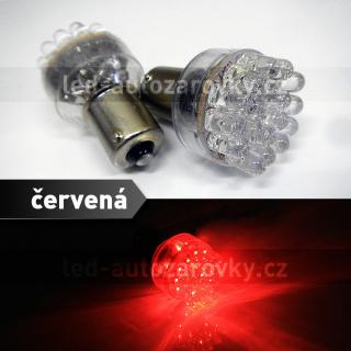 Červená LED žárovka s paticí BA15S, jednopólová 21W, 24LED, 1ks (LED autožárovka s paticí BA15S, jednopólová 21W, 24LED, 1ks)