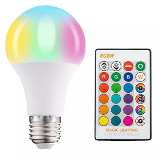 LED RGB žárovka E27 9W 2v1 s dálkovým ovladačem (LED žárovka E27 - 16 barev)