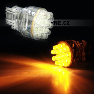 Oranžová LED žárovka s paticí T20 (3157) dvouvláknová, 12LED, 1ks (LED autožárovka s paticí T20, 21W, 12LED, 1ks)