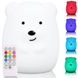 Silikonová LED RGB dětská lampička - medvídek + dálkové ovládání (Dětská lampička - medvídek)