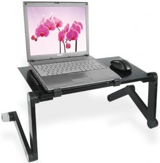Skládací univerzální stolek pod notebook 42x26cm s chladícím ventilátorem, 11 různých poloh, barva černá  (Univerzální polohovatelný stolek pod notebook nebo pro čtení knihy)