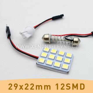SMD LED panel 29x22mm 12smd s adaptérem pro sufitku 31 - 44mm a T10 (1ks led smd panel s adaptérem pro sufitku 31-44mm a T10)