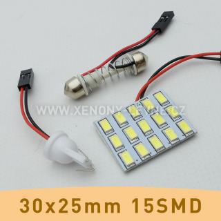 SMD LED panel 30x25mm 15smd s adaptérem pro sufitku 31 - 44mm a T10 (1ks led smd panel s adaptérem pro sufitku 31-44mm a T10)