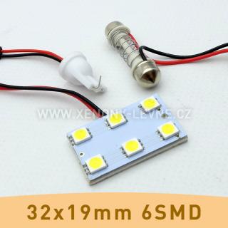 SMD LED panel 32x19mm 6smd s adaptérem pro sufitku 31 - 44mm a T10 (1ks led smd panel s adaptérem pro sufitku 31-44mm a T10)