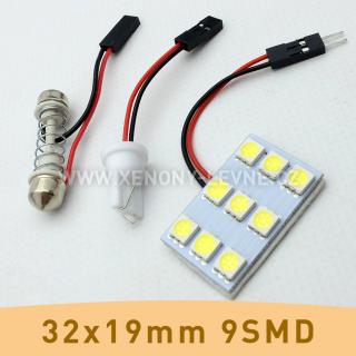 SMD LED panel 32x19mm 9smd s adaptérem pro sufitku 31 - 44mm a T10 (1ks led smd panel s adaptérem pro sufitku 31-44mm a T10)