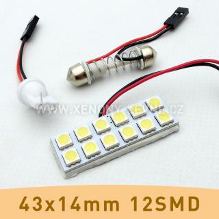 SMD LED panel 43x14mm 12smd s adaptérem pro sufitku 31 - 44mm a T10 (1ks led smd panel s adaptérem pro sufitku 31-44mm a T10)