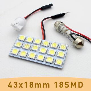 SMD LED panel 43x22mm 18smd s adaptérem pro sufitku 31 - 44mm a T10 (1ks led smd panel s adaptérem pro sufitku 31-44mm a T10)