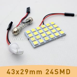 SMD LED panel 43x29mm 24smd s adaptérem pro sufitku 31 - 44mm a T10 (1ks led smd panel s adaptérem pro sufitku 31-44mm a T10)