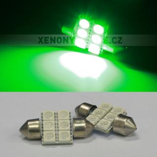 Sufitka zelená - Super Light, 6 SMD LED, 31mm (LED sufitka zelená - Super Light)