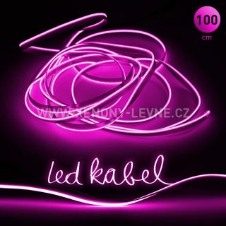 Svítící elektrický drát - kabel, 100cm, barva růžová 12V (Svítící kabel, barva růžová, délka 100cm)