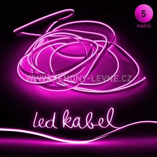 Svítící elektrický drát - kabel, 5m, barva růžová 12V (Svítící kabel, barva růžová, délka 5m)