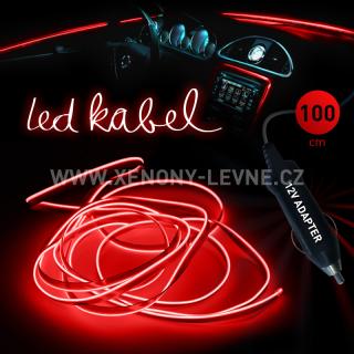 Svítící elektrický kabel - drát, 100cm, barva červená 12V (Elektrický svítící kabel, barva červená, délka 100cm)